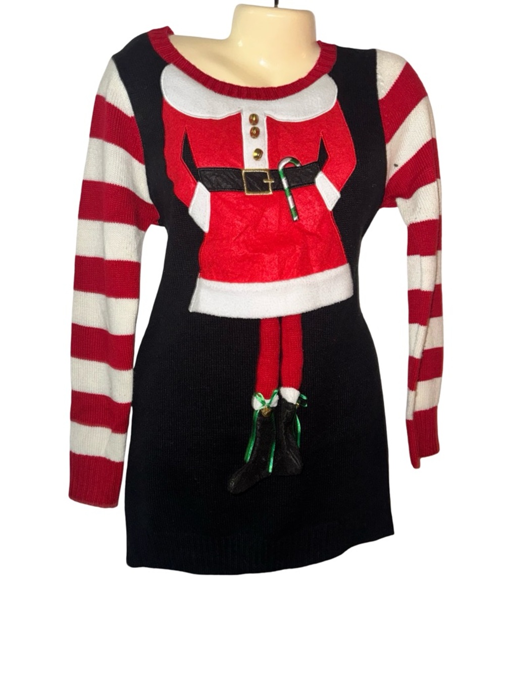 Festive Santa Tunic 3D Sweater — Red, White & Black